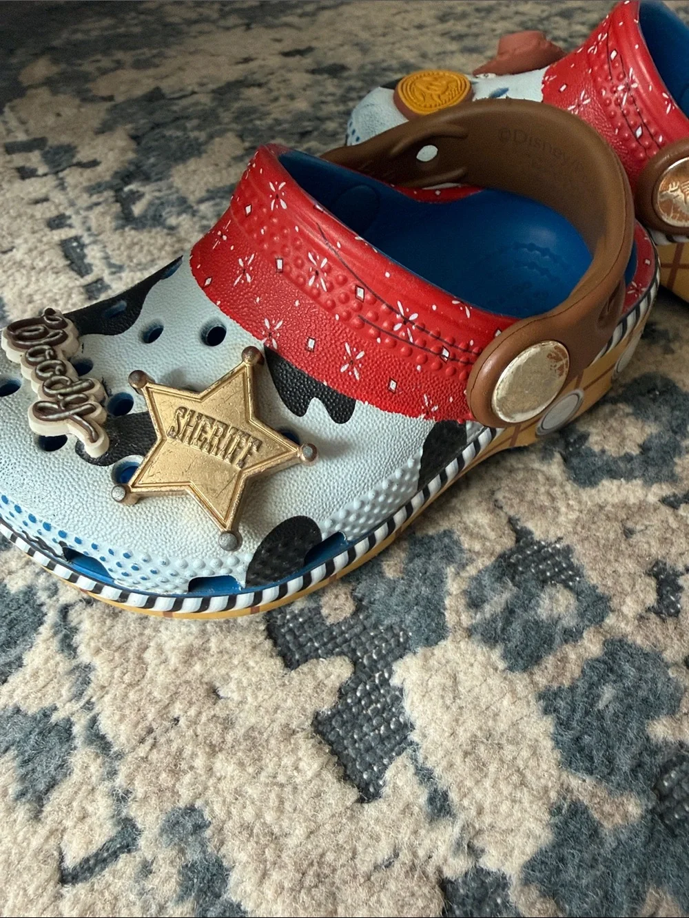 Disney x Toy Story Woody Cowprint Kids Crocs - White, Red, Brown